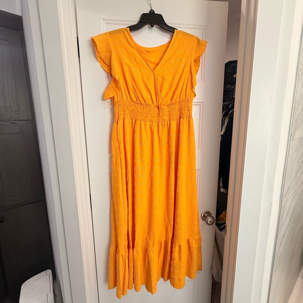 SHEIN Bright Flutter Sleeve Yellow Maxi Dress